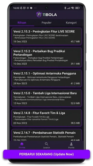 Riwayat Versi 11bola untuk Pengguna Android