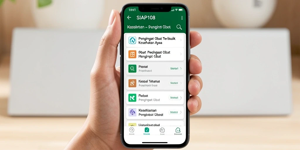 Antarmuka aplikasi SIAP108 untuk Pengingat Obat yang intuitif.