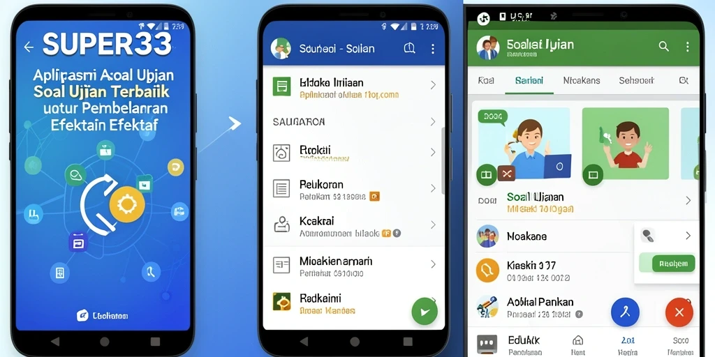 Tampilan antarmuka aplikasi Soal Ujian SUPER33 yang menarik dan interaktif.