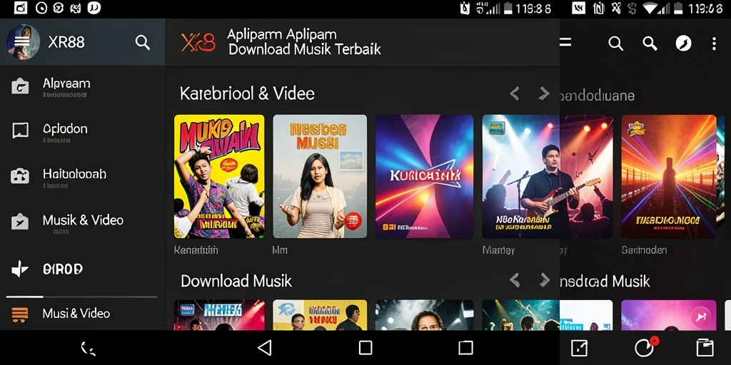 Tampilan antarmuka XR88 yang sederhana dan modern untuk Download Musik.